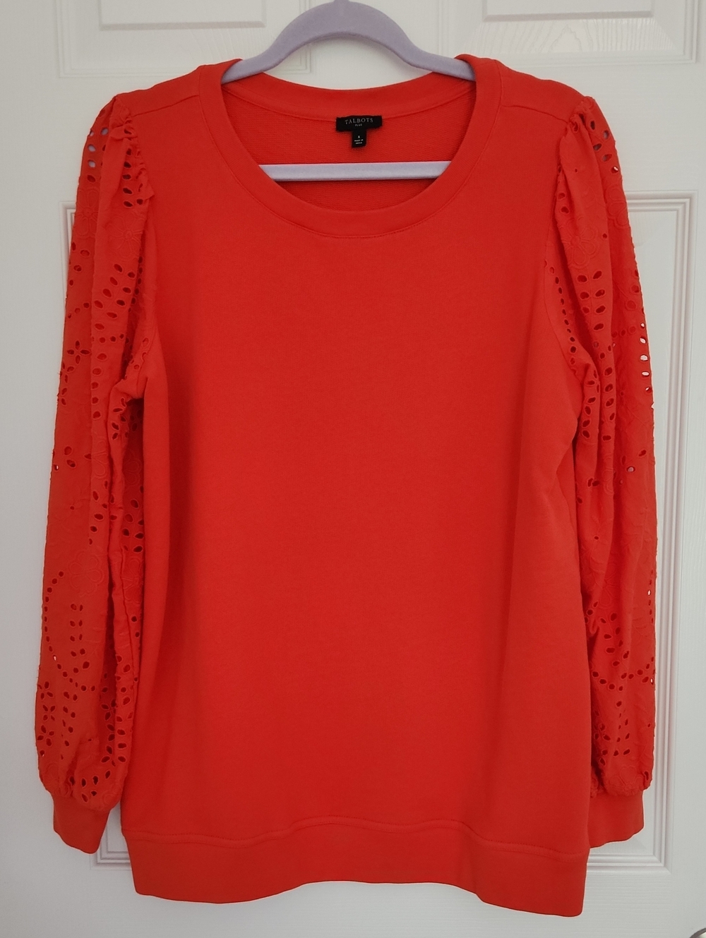 Cozy Fall Casual Talbots Orange Eyelet-Sleeve Sweatshirt